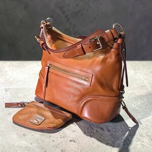Dooney & Bourke 7L960 DE Leather Hobo Bag Saddle NWT + Wristlet & Key Fob